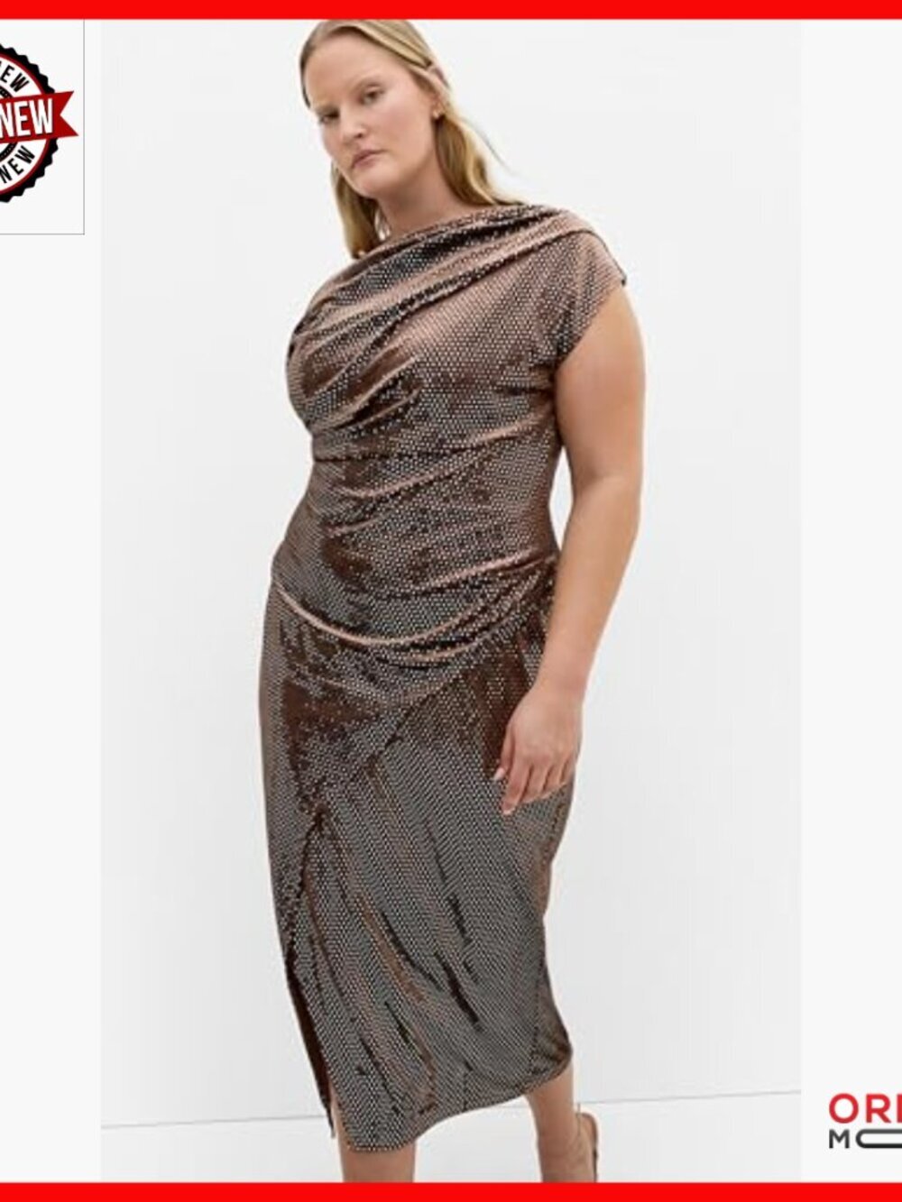 Plus Size Off-Shoulder Midi Dress with Faux Wrap Skirt - Stretch Fabric - Picture 3 of 5